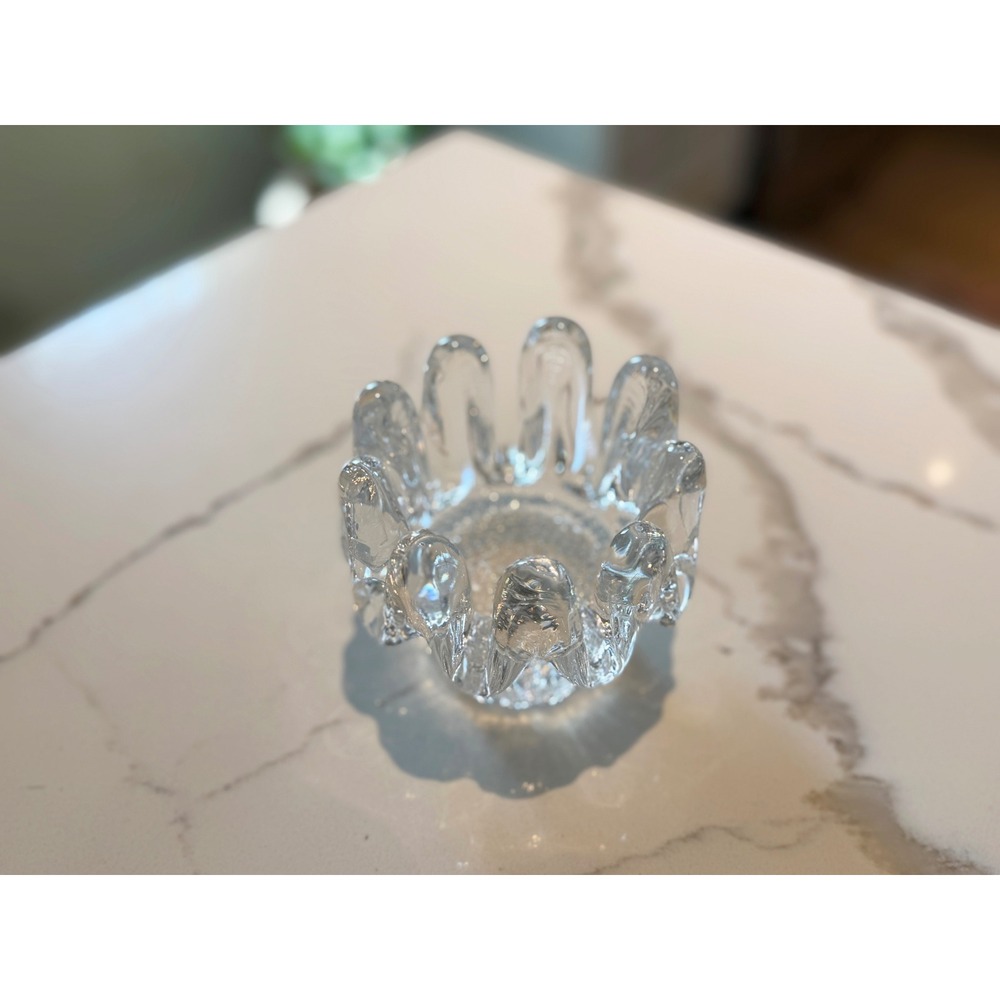 Kosta Boda Sunflower Candleholder Goran Warff 1970s Swedish Art Glass Clear MCM - Picture 5 of 16